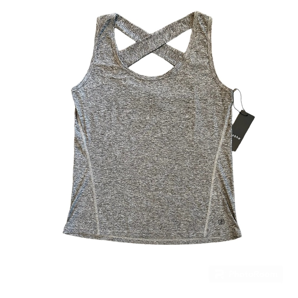 Zobha heather charcoal gray athletic crisscross back tank top size large NEW